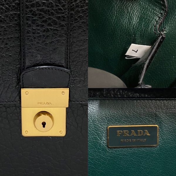 741f738 18809 3 Prada Logo Metal Fittings Leather Business Bag Handbag Briefcase Black