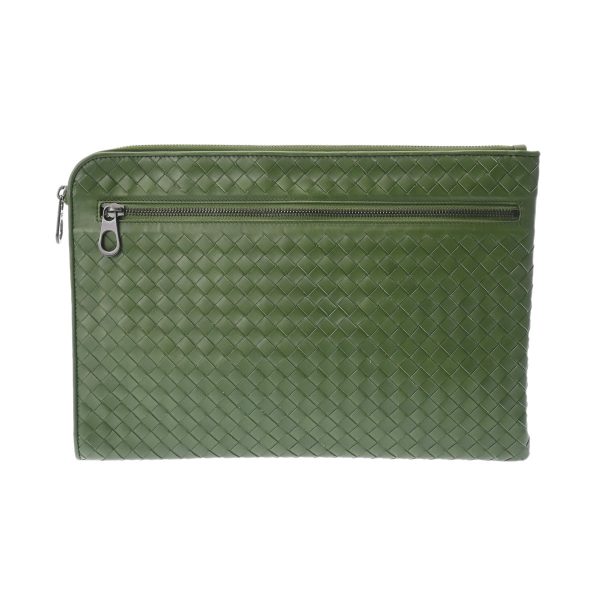 800000114388000 1 Bottega Veneta Intrecciato Leather Clutch Bag Green