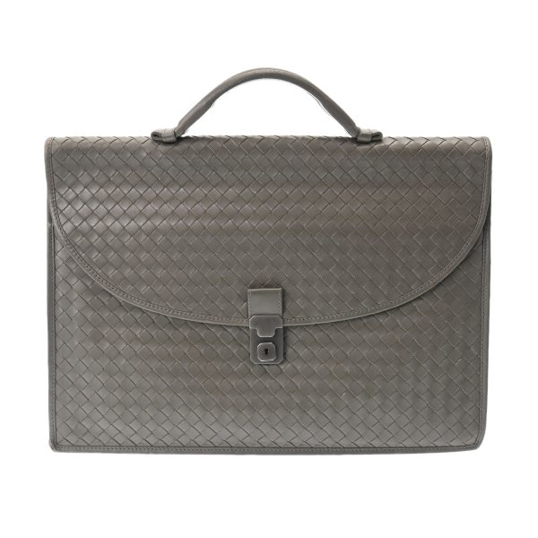 800000114565000 1 Bottega Veneta Intrecciato Calf Business Bag Gray