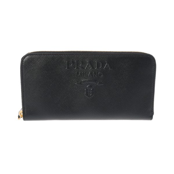 800000123861000 1 PRADA Round Zipper Wallet Saffiano Leather Black