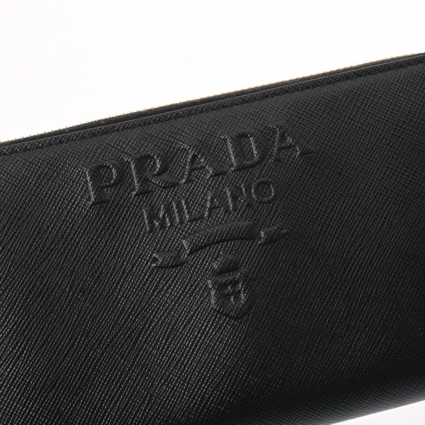 800000123861000 8 PRADA Round Zipper Wallet Saffiano Leather Black