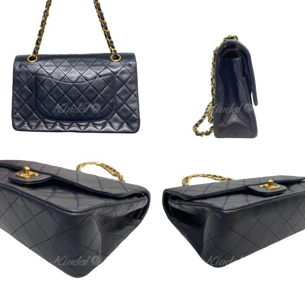 8006000809676 2 Chanel Matelasse Double Flap Chain Bag Navy