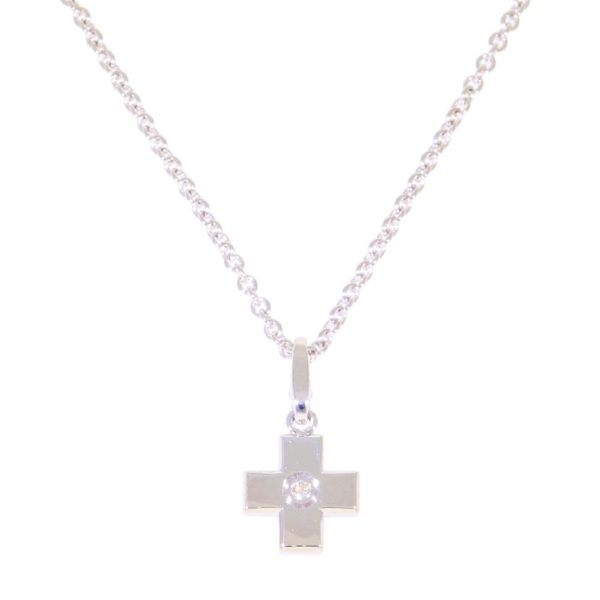 80417 1 Cartier 750WG Cross Charm Diamond Necklace