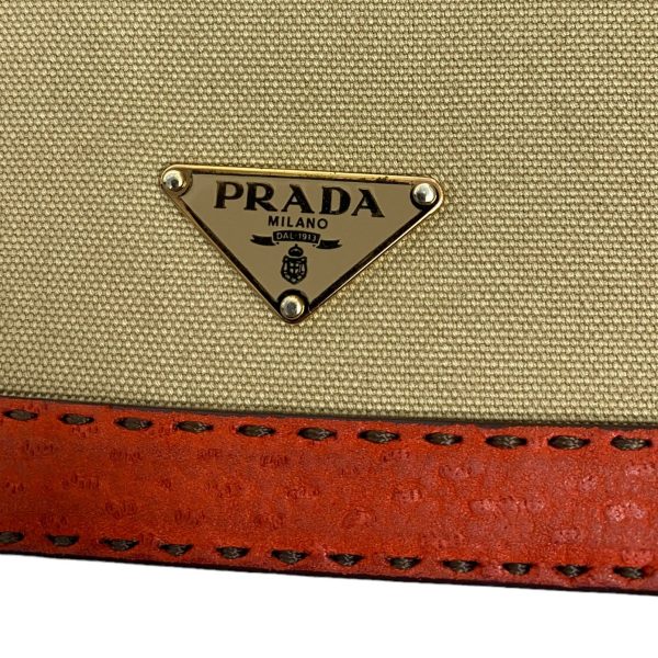 8069000105490 5 Prada Triangle Logo Canvas Shoulder Bag Beige