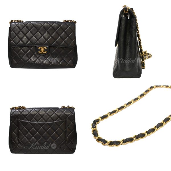 8073000127086 2 Chanel Big Matelasse Lamb Leather Chain Bag Black