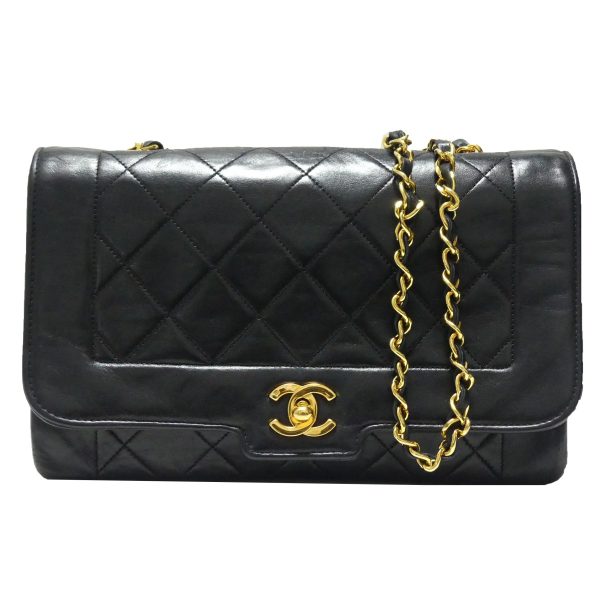 8081000035317 1 Chanel Diana25 Matelasse Leather Chain Bag Black