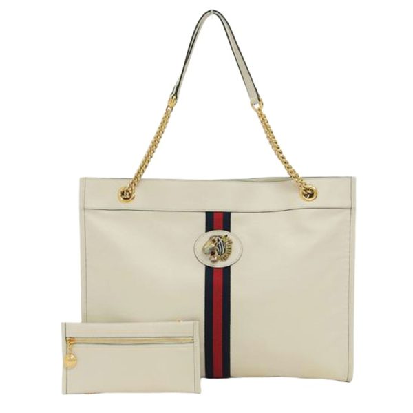 81269 1 Gucci Chain Tote Ivory Raja Large Tote Bag Tiger Head