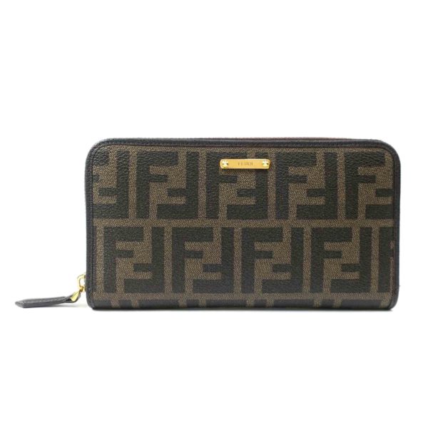 85941 1 Fendi Zucca Pattern Round Zipper Long Wallet Brown