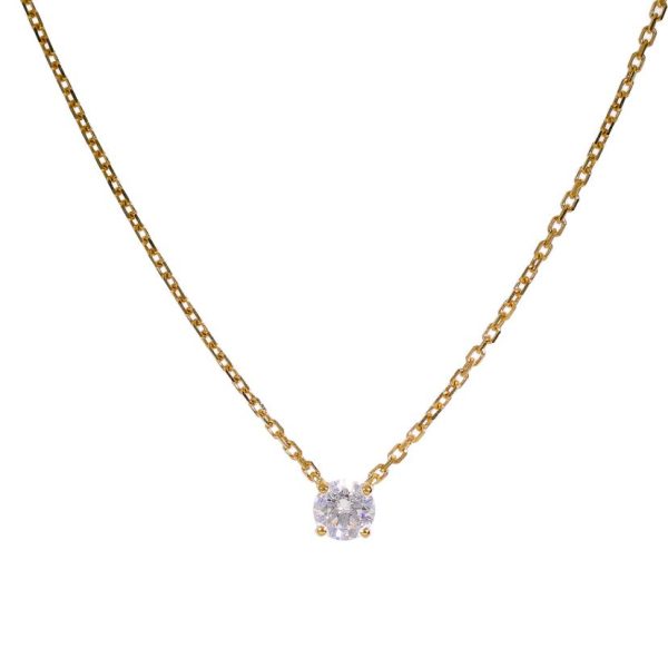 87919 1 Cartier K18 Solitaire Diamond Necklace Gold