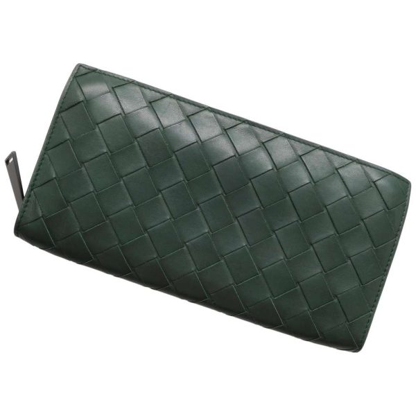 8796462 01 Bottega Veneta Intrecciato Round Zipper Long Wallet Rain Tree