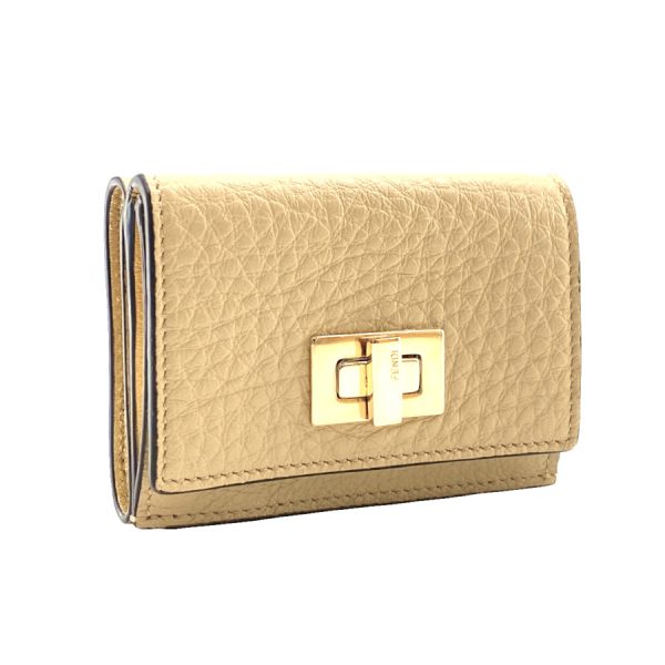 8m0426 aeum 228 1 Fendi Wallet Tri fold Micro Peekaboo Selleria Leather Beige