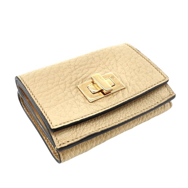 8m0426 aeum 228 3 Fendi Wallet Tri fold Micro Peekaboo Selleria Leather Beige