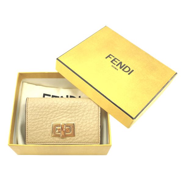 8m0426 aeum 228 8 Fendi Wallet Tri fold Micro Peekaboo Selleria Leather Beige