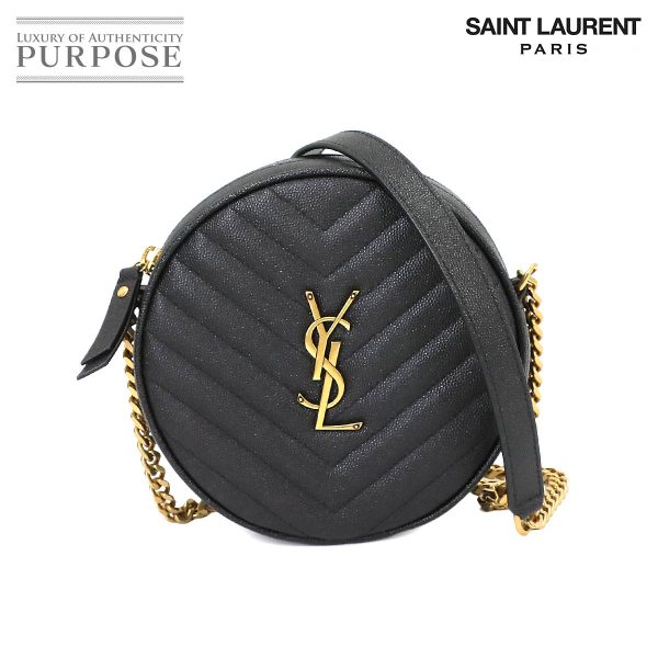 90237956 01 Saint Laurent Paris Vinyl Chain Shoulder Bag Leather Black