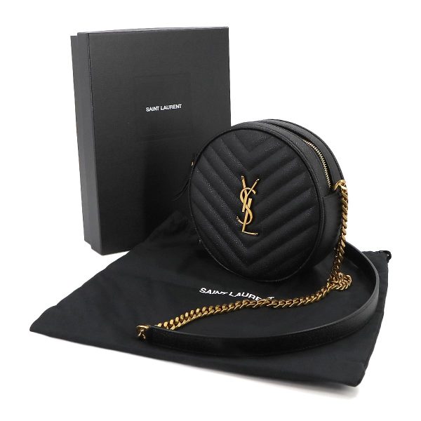 90237956 08 Saint Laurent Paris Vinyl Chain Shoulder Bag Leather Black