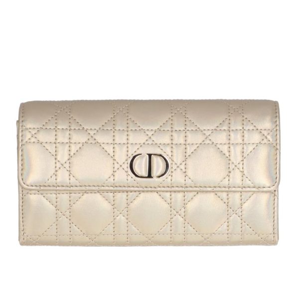 90267 1 Dior Caro Wallet Cannage Lambskin Metallic Gold Tone