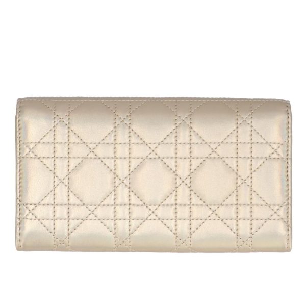 90267 2 Dior Caro Wallet Cannage Lambskin Metallic Gold Tone