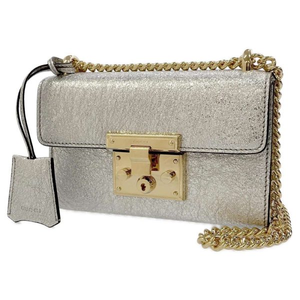 9032378 01 Gucci Padlock Chain Shoulder Bag Silver