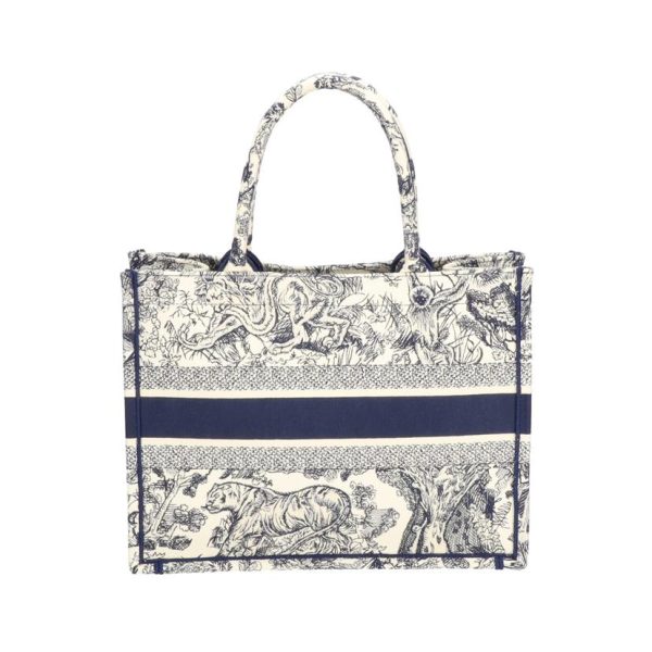 91493 2 Christian Dior Toile Deux Embroidery Medium Book Tote Bag