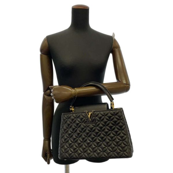 9154124 05 Louis Vuitton Lambskin Capucines MM Shoulder Bag Black