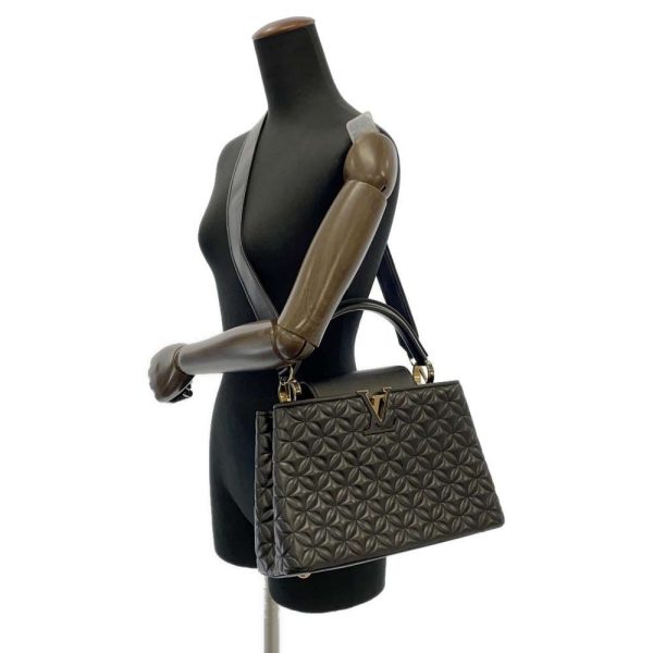 9154124 06 Louis Vuitton Lambskin Capucines MM Shoulder Bag Black