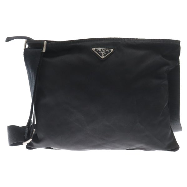 9224d020015 1 Prada Logo Plate Nylon Shoulder Bag Black Condition