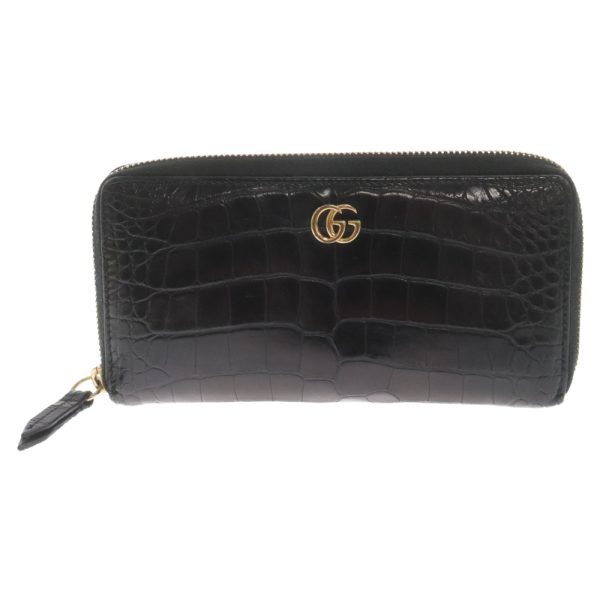 9224f040042 1 Gucci Double G Croco Zip Around Wallet Leather Black