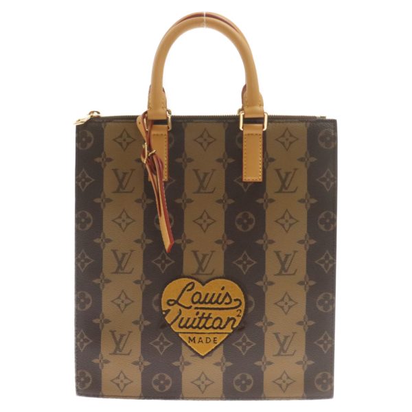 9224f070077 1 LOUIS VUITTON NIGO Monogram Stripe Sac Pla Messenger Handbag Canvas Brown