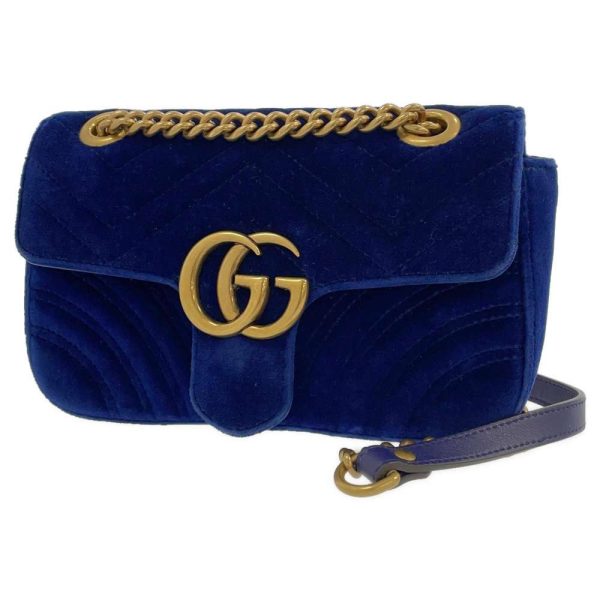 9313170 01 Gucci GG Marmont Velvet Crossbody Chain Shoulder Bag blue