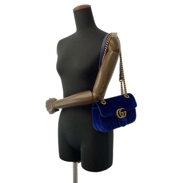 9313170 05 Gucci GG Marmont Velvet Crossbody Chain Shoulder Bag blue