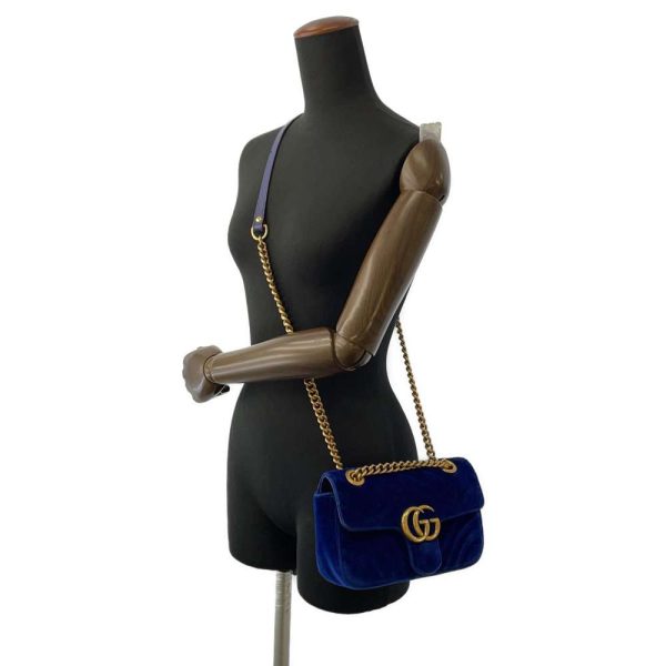 9313170 06 Gucci GG Marmont Velvet Crossbody Chain Shoulder Bag blue