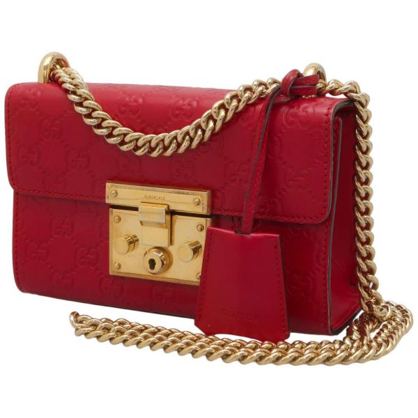 9319936 01 Gucci GG Supreme Padlock Chain Shoulder Bag Red