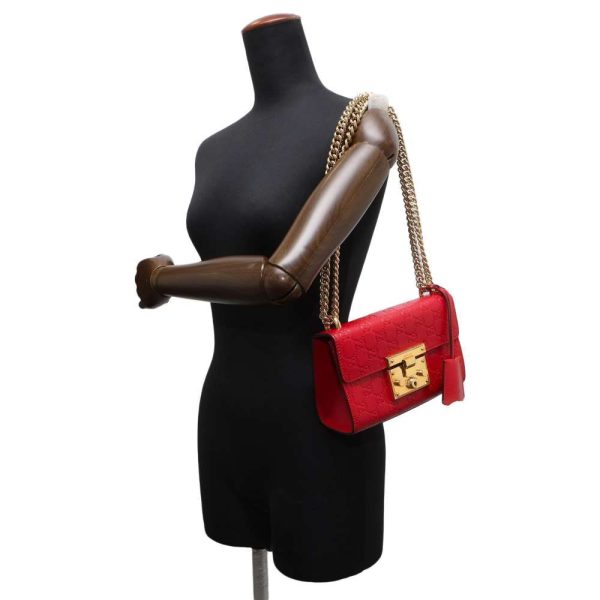 9319936 05 Gucci GG Supreme Padlock Chain Shoulder Bag Red