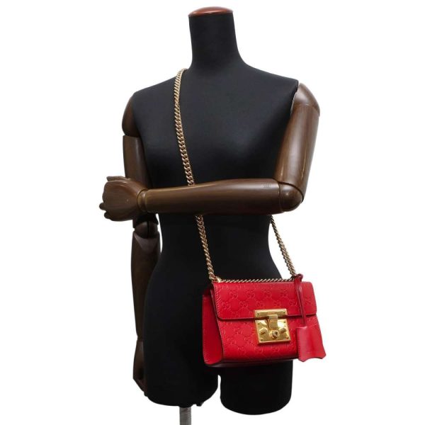 9319936 06 Gucci GG Supreme Padlock Chain Shoulder Bag Red