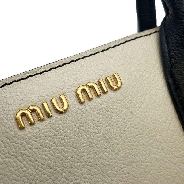 9429154 14 Miu Miu Logo 2way Handbag Beige Bkack