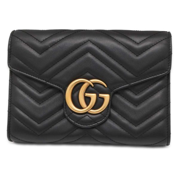 9431133 01 Gucci GG Marmont Quilted Double G Chain Wallet Black