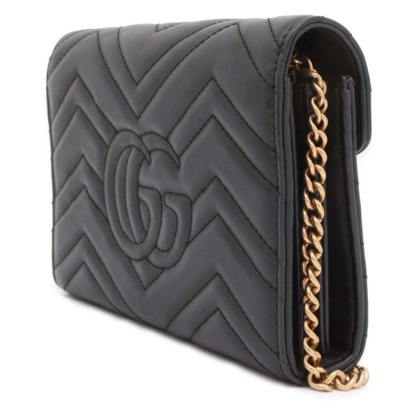 9431133 02 Gucci GG Marmont Quilted Double G Chain Wallet Black