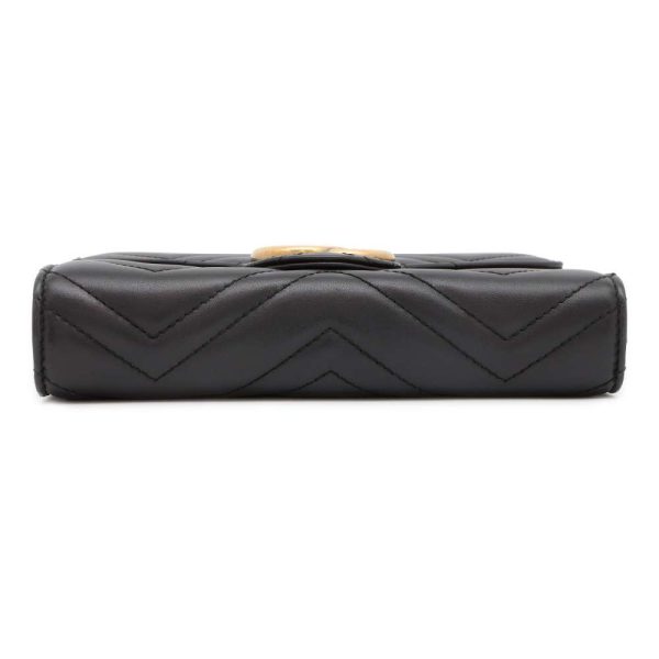 9431133 03 Gucci GG Marmont Quilted Double G Chain Wallet Black