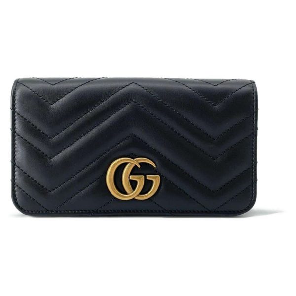 9445390 01 Gucci GG Marmont Quilted Mini Chain Shoulder Bag Black