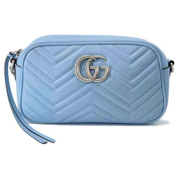 9460041 01 Gucci GG Marmont Quilted Chain Shoulder Bag Light blue