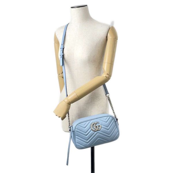 9460041 04 Gucci GG Marmont Quilted Chain Shoulder Bag Light blue