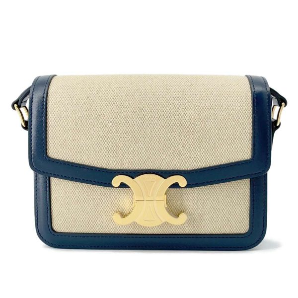 9462410 01 Celine Teen Triomphe Shoulder Bag Navy Beige