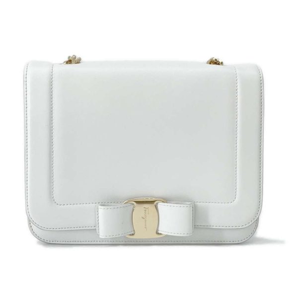 9462762 01 Salvatore Ferragamo Vara Ribbon Chain Shoulder Bag White