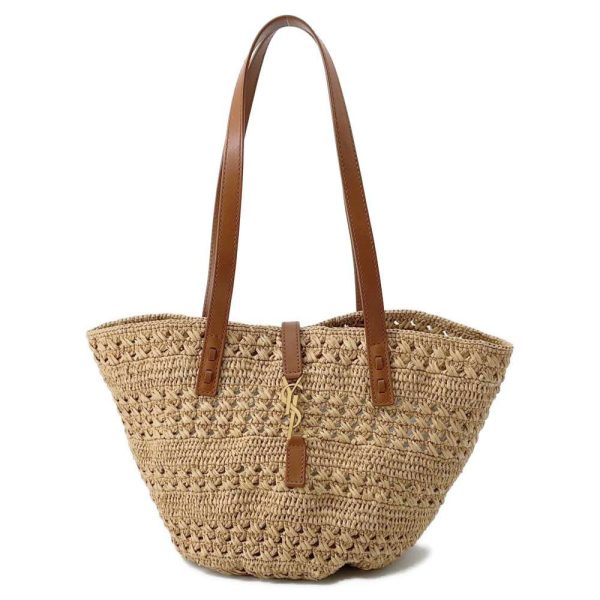 9463721 01 Saint Laurent Paris Pannier Crochet Raffia Basket Bag Beige Brown