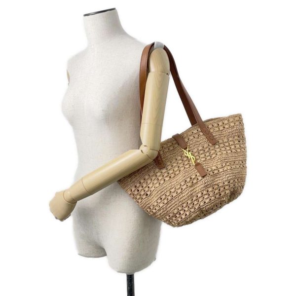 9463721 04 Saint Laurent Paris Pannier Crochet Raffia Basket Bag Beige Brown