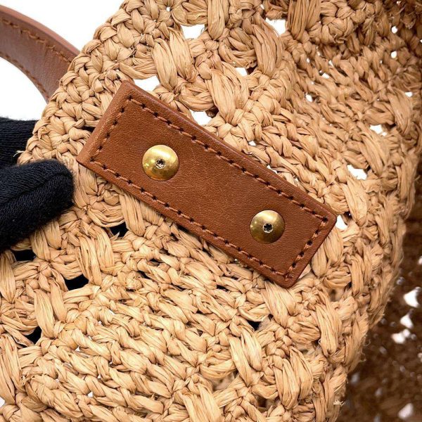 9463721 06 Saint Laurent Paris Pannier Crochet Raffia Basket Bag Beige Brown