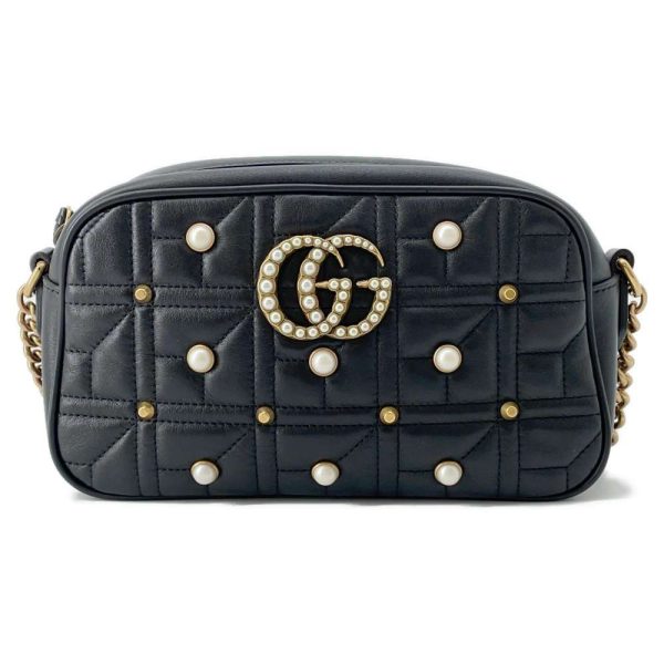 9471894 01 Gucci GG Marmont Fake Pearl Shoulder Bag Black