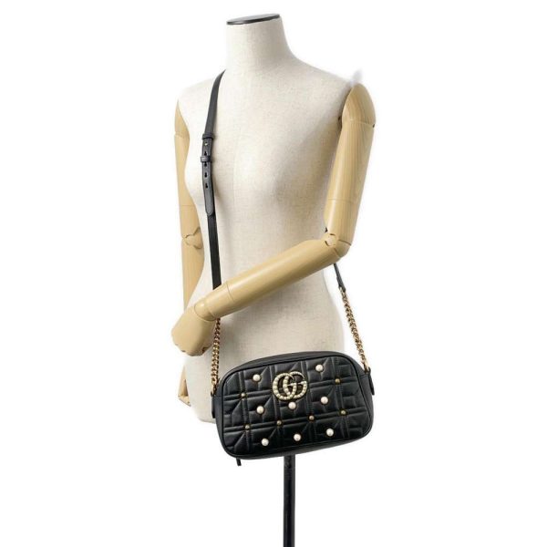 9471894 04 Gucci GG Marmont Fake Pearl Shoulder Bag Black