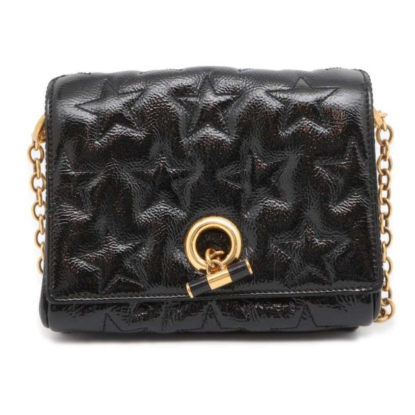 9503298 01 Saint Laurent Star Embossed Patent Chain Shoulder Bag Black