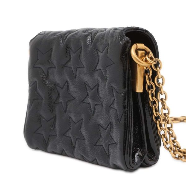 9503298 02 Saint Laurent Star Embossed Patent Chain Shoulder Bag Black